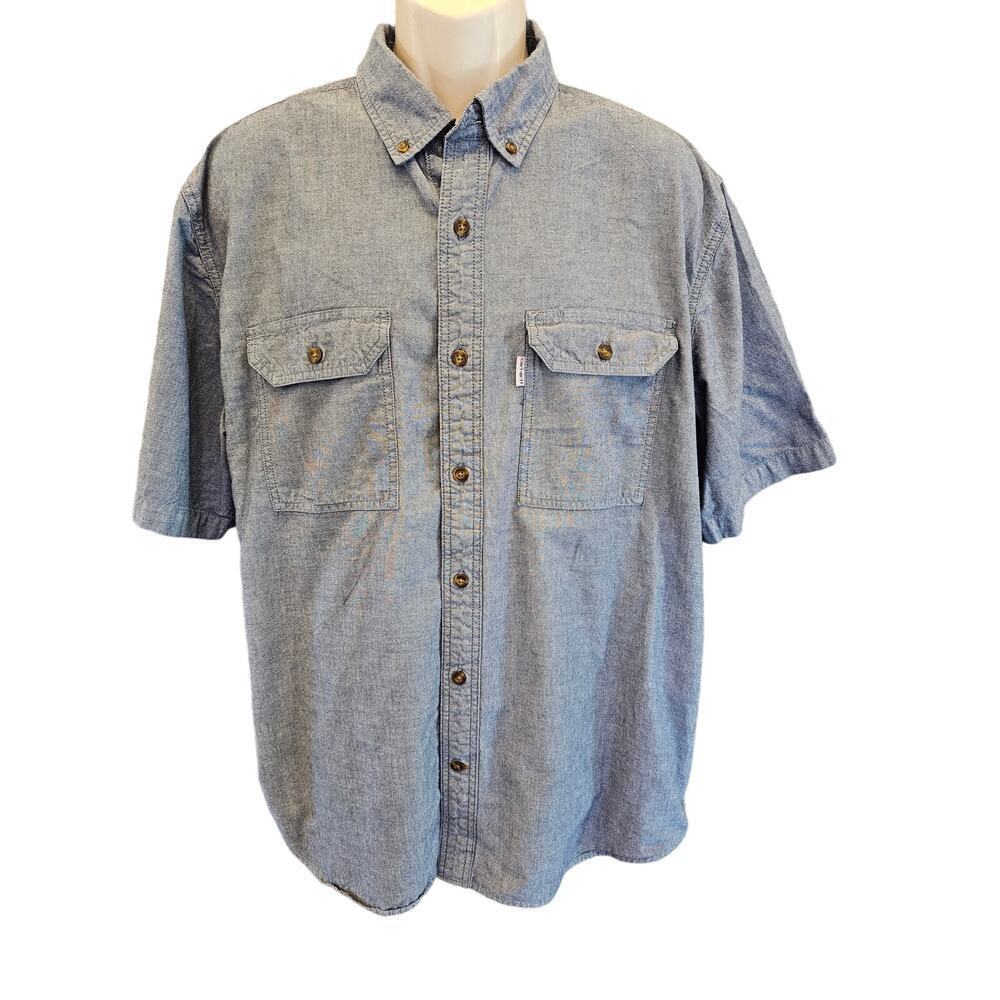 Carhartt size XL relaxed fit chambray short sleeve button up double pocket EUC #